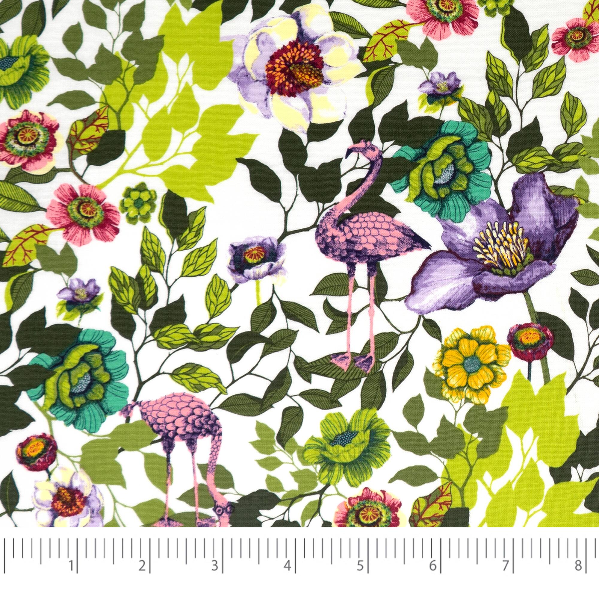 SINGER Light Flamingo & Flowers Print Ringspun Cotton Fabric